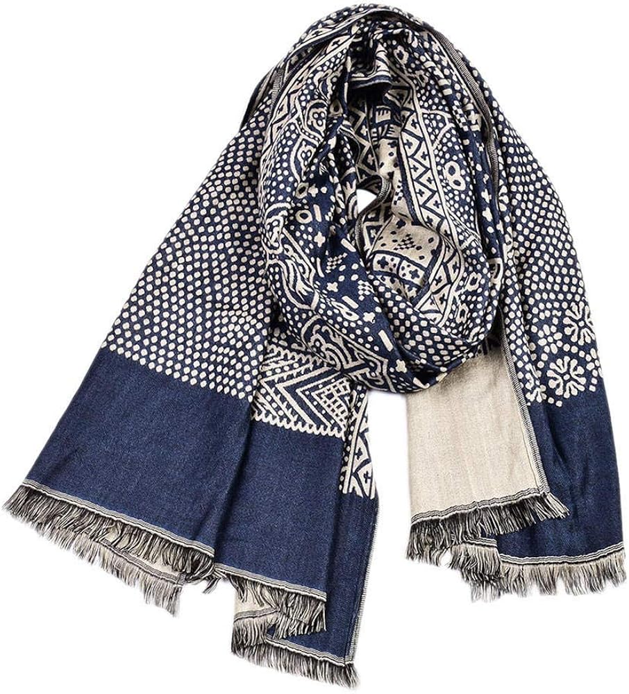 Winter Scarf Men Ethnic Style Male Scarves Navy Cotton Linen Knitted