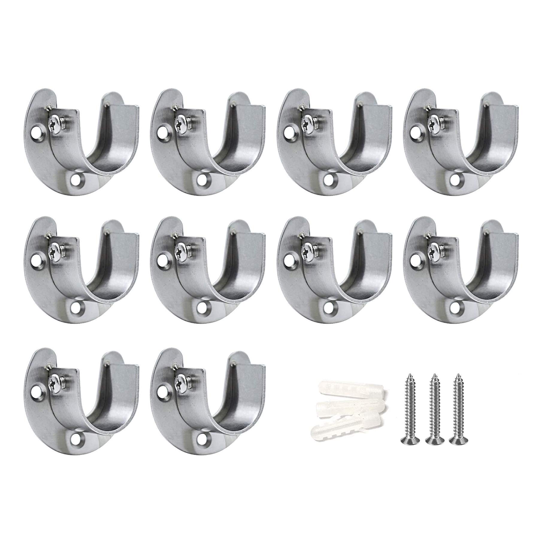 LIKERAINY Stainless Steel Wardrobe Closet Pole Sockets Heavy Duty Shower Curtain Rod End Supports Flange Rod Holder with Screws U Shaped Size of 32mm Pack of 10