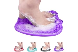 AXLOFO® Shower Foot Scrubber Mat, XL Larger Size Foot Massager Mat with Non-Slip Suction Cups - Cleans, Exfoliationl, Massages Your Feet Without Bending, Foot Circulation & Relieve Tired Feet (purple)