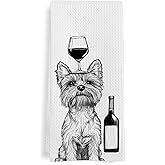 GWFSJYU Yorkshire Terrier Gifts Wine Kitchen Towels, Funny Yorkie Gifts Dish Tea Towels for Kitchen Bars Decor, Yorkie Dog Lovers Wine Drinkers Gift Hand Towel for Bathroom, 16x24 Inch