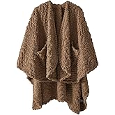 Royoliving Fuzzy Sherpa Wearable Fleece Blanket with Pockets for Adults, Ultra Soft Plush Shawl Throw Blankets (Brown, 58''x 64'')