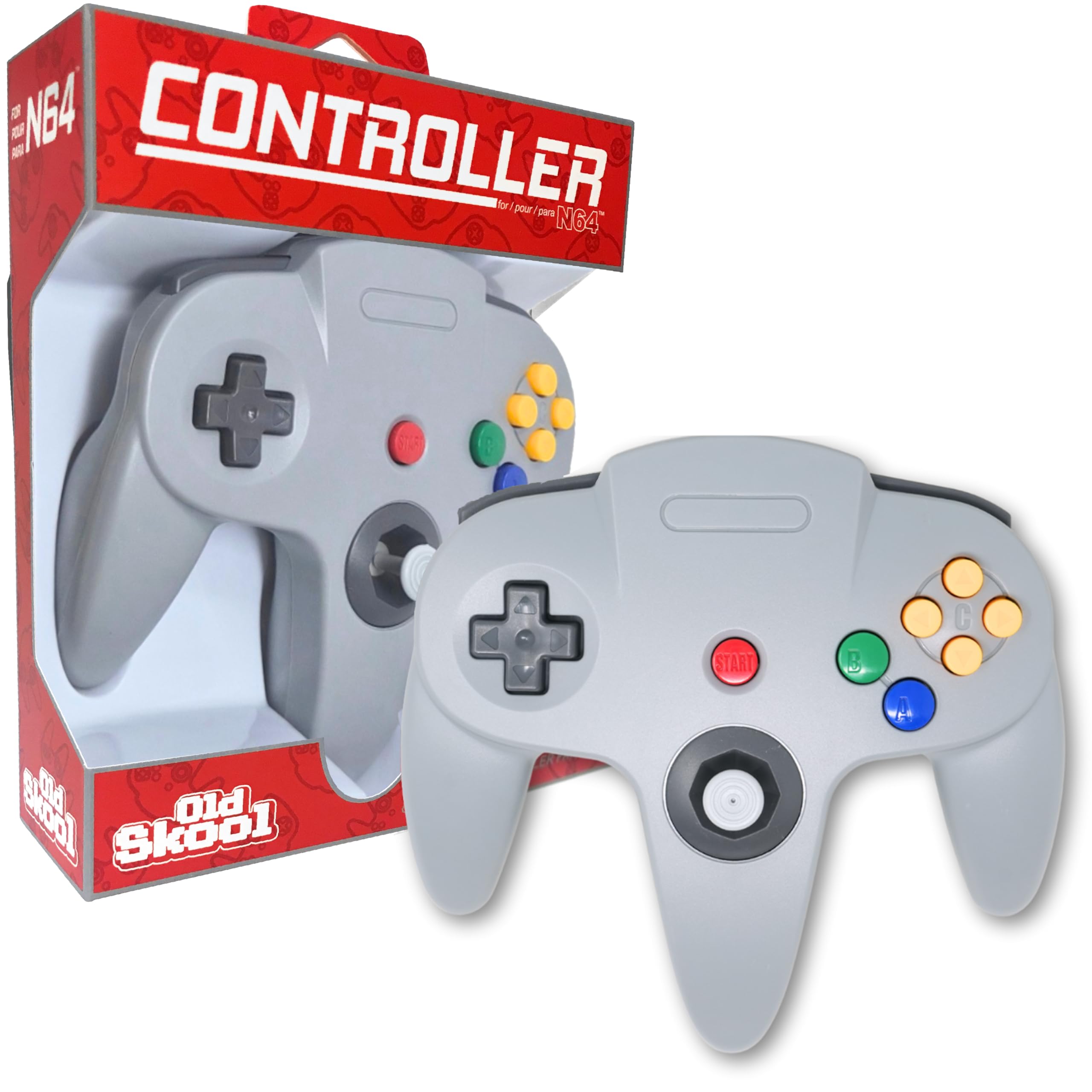 Old Skool Classic Wired Controller Joystick compatible with Nintendo 64 N64 Game System - Grey