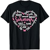 Pink Ribbon Heart Breast Cancer Awareness Survivor Warrior T-Shirt