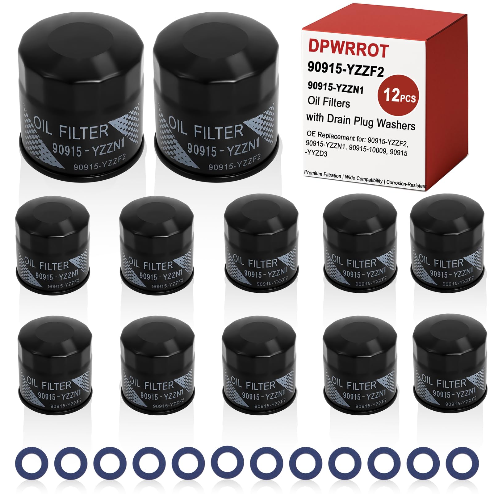 Photo 1 of 12 PCS 90915-YZZF2 Oil Filter with Drain Plug Washers, Engine Oil Filter Compatible with Toyota RAV4 Camry Corolla Prius Avalon Scion Highlander, Replace 90915-YZZN1 90915-10009 90915-YYZD3