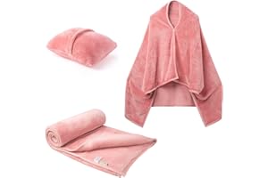 Mellowdy Shawl Blanket Pillow 2-in-1 for Office, Work from Home (Blossom Pink, 40x60) - Wearable Adult Swaddle Snuggle Coat Poncho, Airplane Travel Blanket Set, Fleece Shoulder Wrap for Men and Women