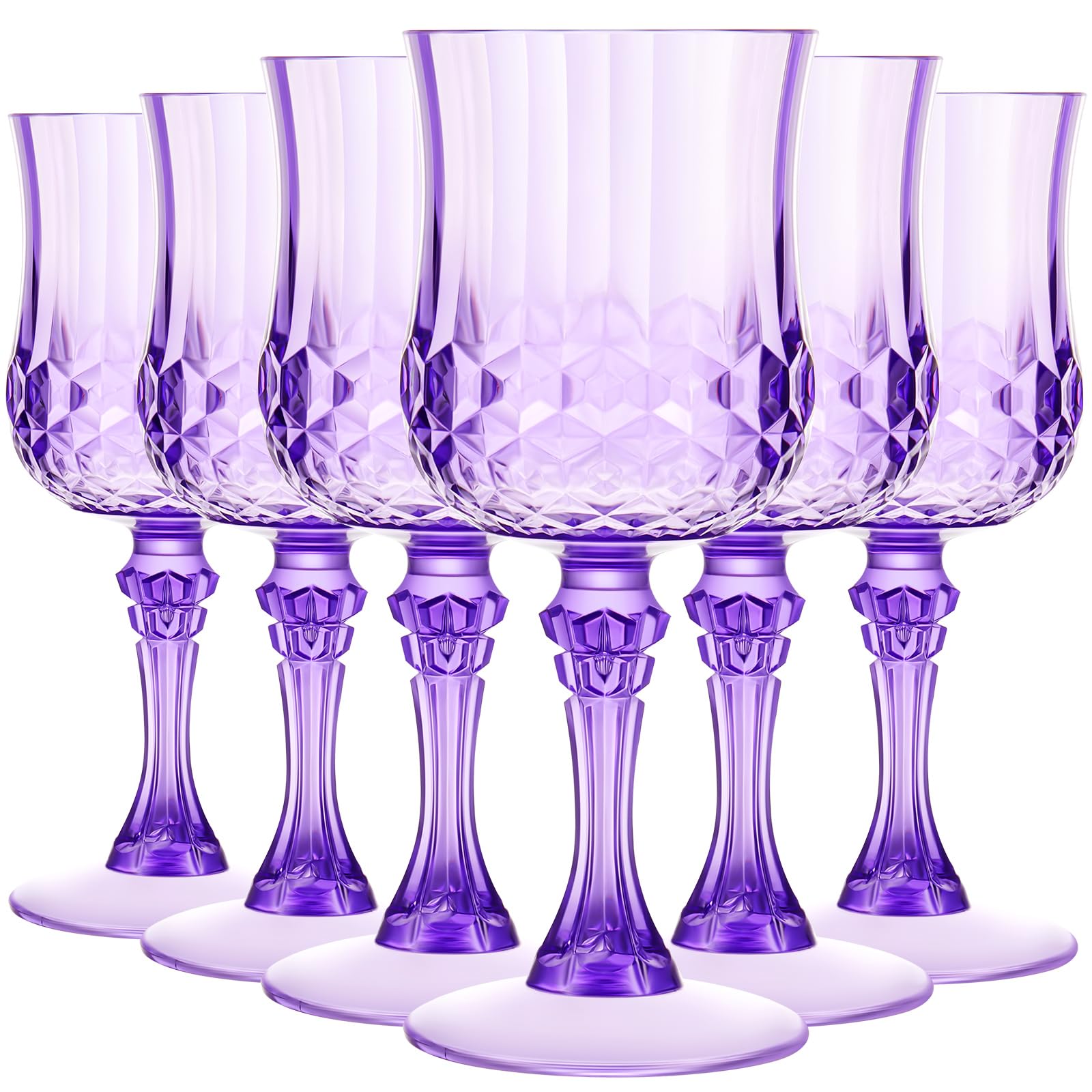 Photo 1 of *ONLY 4* Pinkunn 6 Pcs 7 OZ Plastic Vintage Wine Glasses Reusable Colored Goblets Patterned Drinking Water Glasses Cup Dishwasher Safe for Wedding Reception Party Supplies (Purple)
