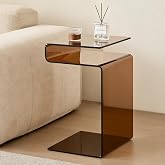 Glass Nightstand,Side Table,S-Shaped End Table for Living Room,Bedside Table for Bedroom (Brown)