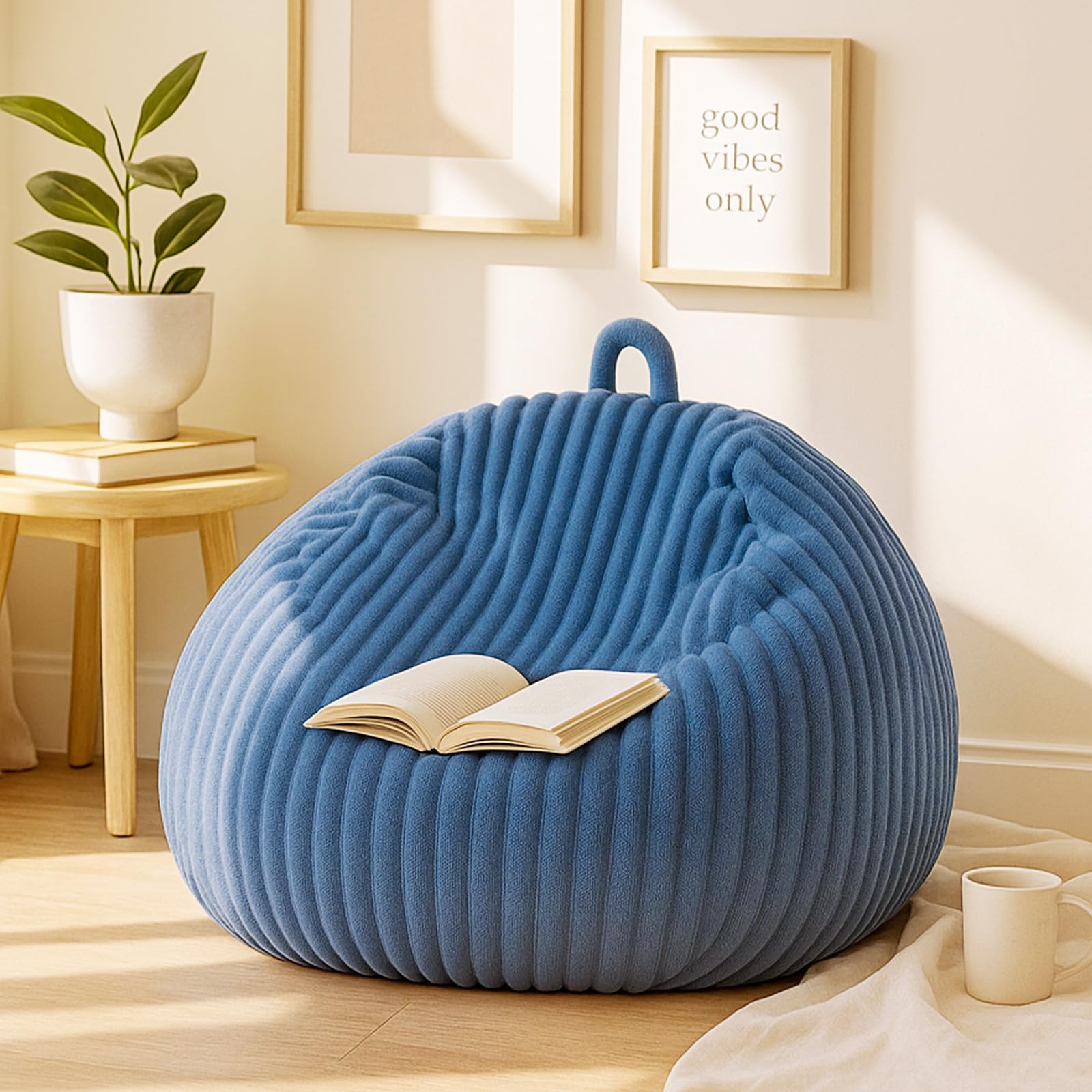 Photo 1 of Honeydak Ribbed Rabbit Fur Stuffed Animal Storage Bean Bag Chair Cover (No Filler) Comfy Bean Bag Cover Without Filling or Home Bedroom Decor Organizing Plush Doll Textile Holder(Dark Blue,L)
