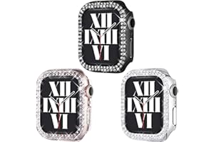 Fullife 3-Pack Compatible with Apple Watch Case 42mm Series 3 2 1 Crystal Rhinestone Bumper Bling Face Cover Sparkling Frame for iWatch Women Girls, (42mm, Black/Silver/Clear)