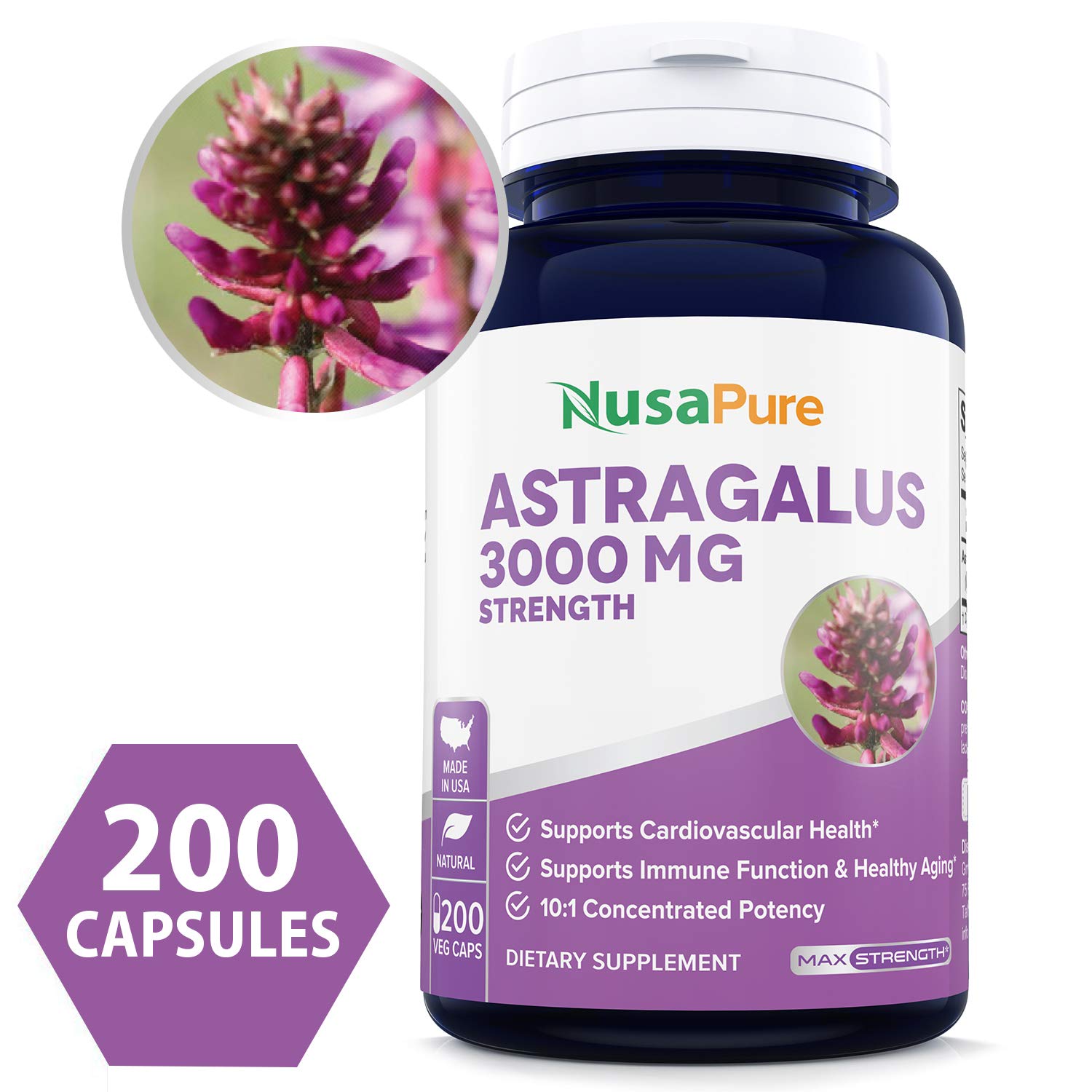 Astragalus 3000mg Per Caps 200 Veggie Capsules (Vegetarian, NonGMO