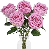 IPOPU Artificial Roses with Stems 5 Pcs Deep Pink Decorative Fake Roses 17.71” Latex Real Touch Rose for Wedding Bridal Bouquet Living Room Bathroom Home Decor(Deep Pink)