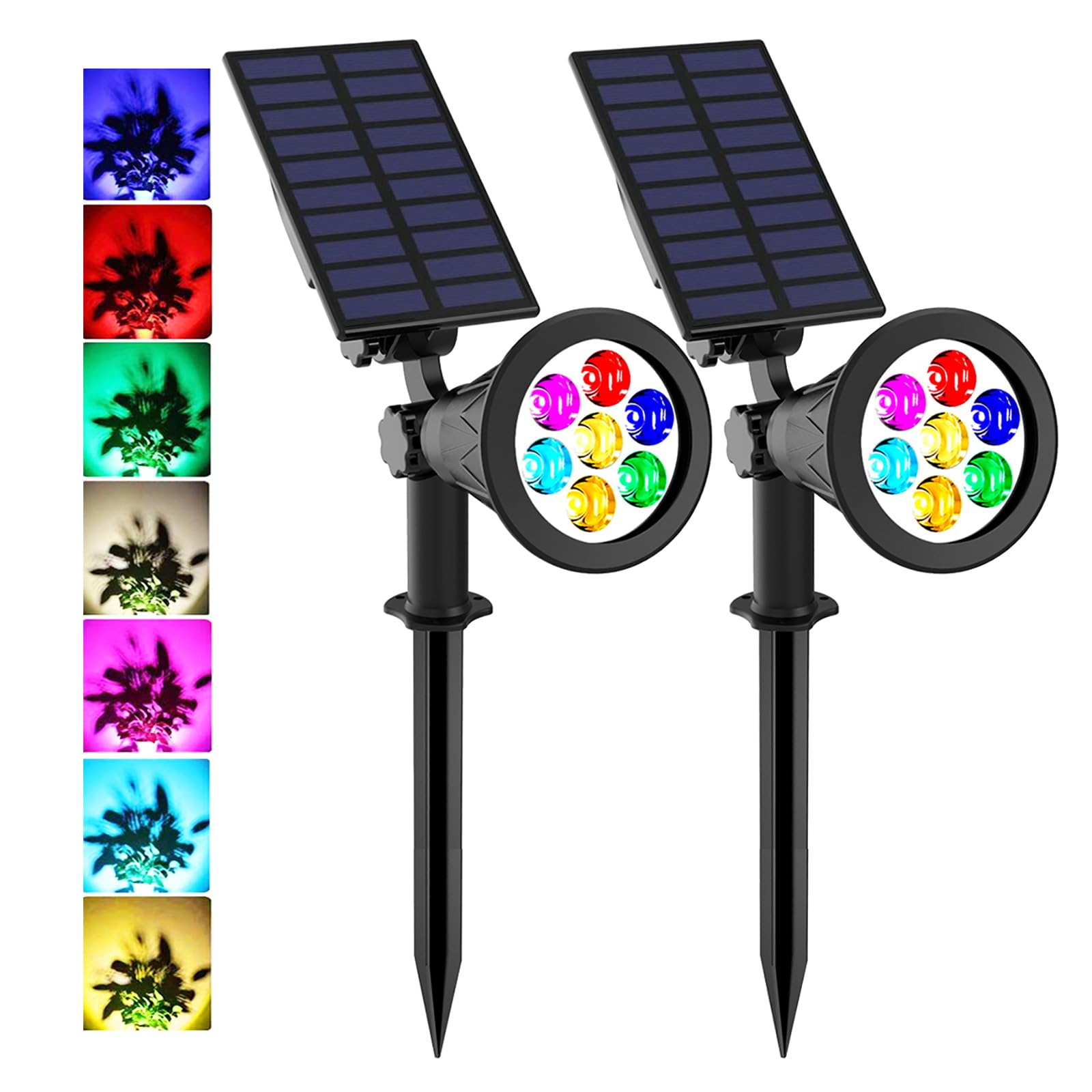 LED Solar Spotlights,T-SUNUS 7 LED Color-Changing Garden Solar Lights,Security Lighting, Path Lights,Landscape Light for Patio,Lawn,Tree,Yard, Garden (2Pack)