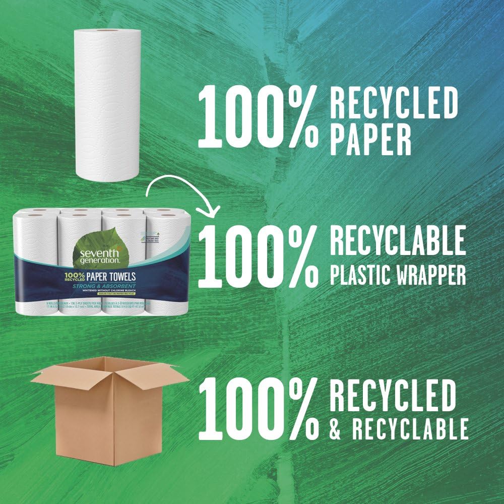 Seventh Generation Paper Towels, 100% Recycled Paper, 2-ply, 8 Count (Pack of 4): Health & Personal Care
