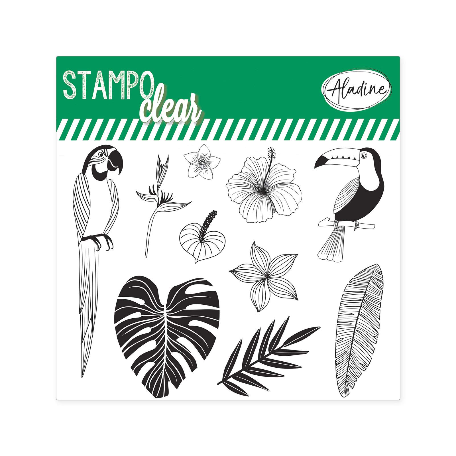 Aladine - Stampo Clear Botanic - Creative Transparent Stamps - DIY and Scrapbooking - Precise Placement of Patterns - 15 Silicone Stamps Sheet
