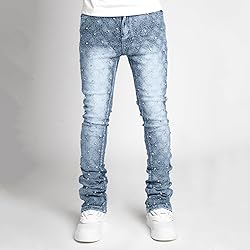 Kodaruber Mens Stacked Jeans Slim Fit Ripped Skinny