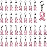 Juthfer 50 pieces Breast Cancer Awareness Pink Ribbon Pendant Charms for Breast Cancer Support Jewelry Making