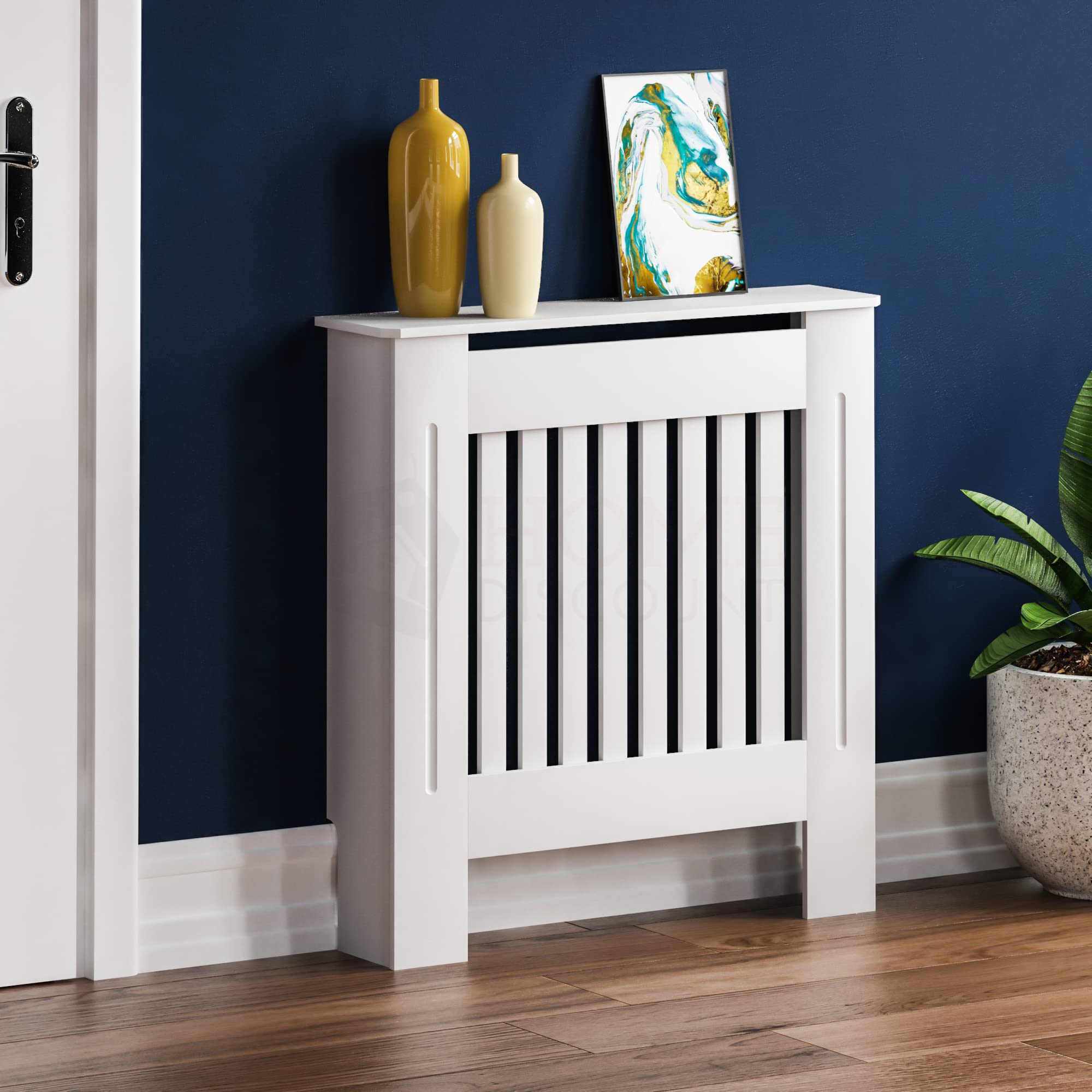 Vida Designs Chelsea Radiator Cover White - Small - Modern Vertical Slat Design For Optimal Heat Circulation - H82xW78xD19cm - Painted MDF Cabinet Ideal For Living Room & Hallway