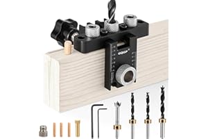 GQGP 3-in-1 Dowel Jig Kit, Self Centering Doweling Jig for Straight Holes with Adjustable Woodworking Drill Guides Locator, Woodworking Joints Tool with 8/10/15mm Drill Bits