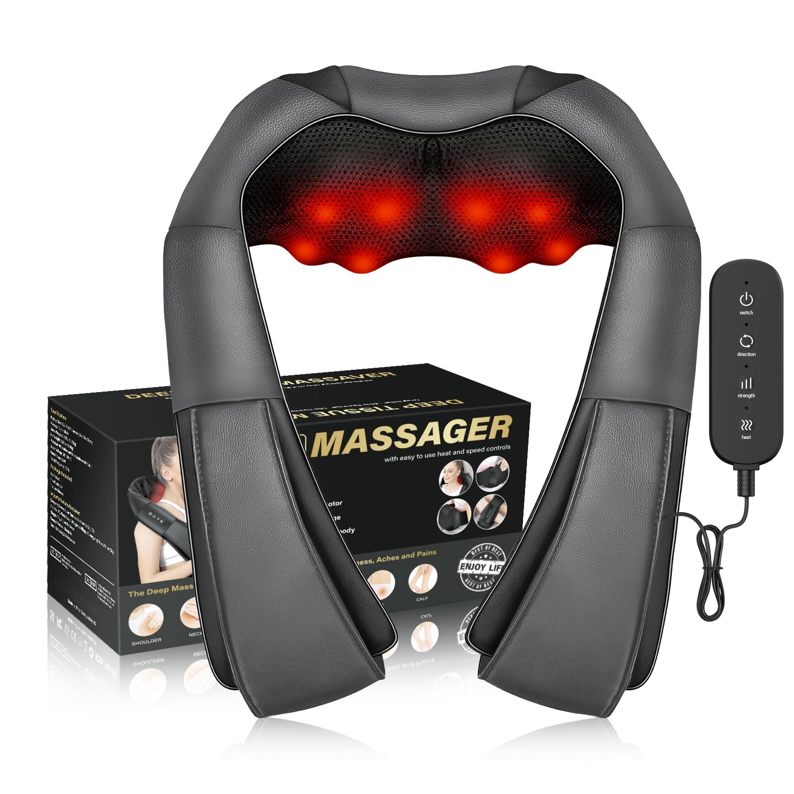 Photo 1 of WERTYI Electric Neck Massager, Neck and Back Massager with Heat, Shiatsu Massage Pillow for Back, Shoulder, Muscle Pain Relief, Ideal Fits for Parents (Gray-Remote Controller)