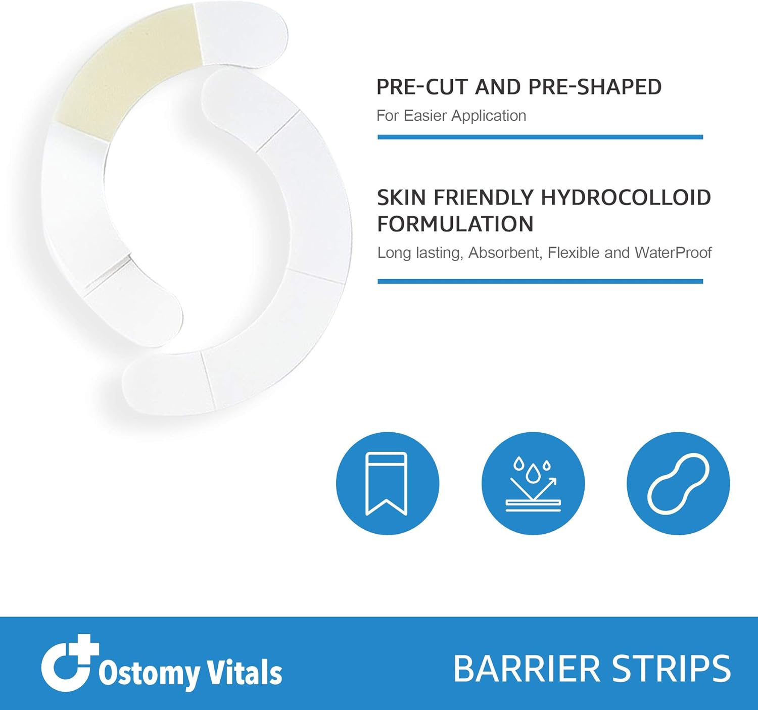 OstomyVitals Ostomy Barrier Tape | Ostomy Barrier Strips | Elastic Barrier Strips for Ostomy Bag | [Pack of 20]: Health & Personal Care