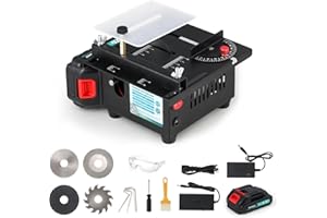 Bonoutil Cordless Mini Table Saw, 4 Blades Set Dual Power Option Li-ion Battery/Power Cord Cut Thickness 15 mm 0-90° Adjust Small Hobby Saws for DIY Model Wood Cutting