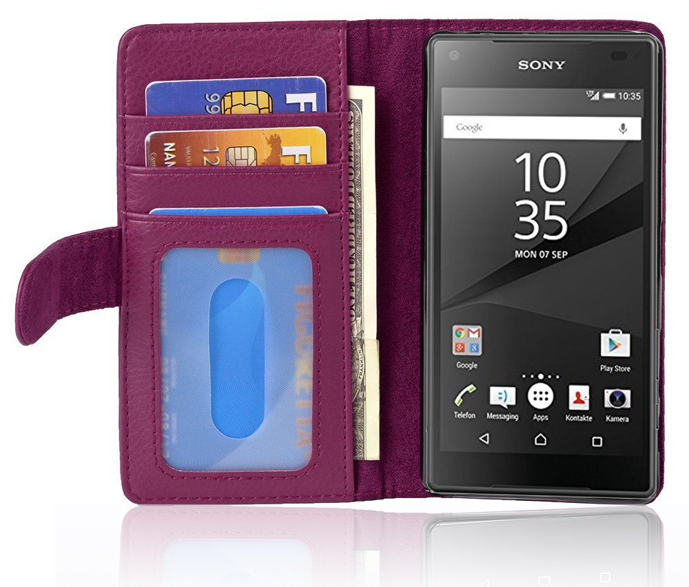 cadorabo Book Case works with Sony Xperia Z5 Compact in BORDEAUX PURPLE - with Magnetic Closure and 3 Card Slots - Wallet Etui Cover Pouch PU Leather Flip