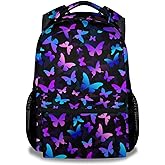 Butterfly Backpack for Kids Girls, 16" Cute Cartoon Backpack for School, Large Capacity Bookbag for Students, Backpack Gifts for Butterfly Lovers