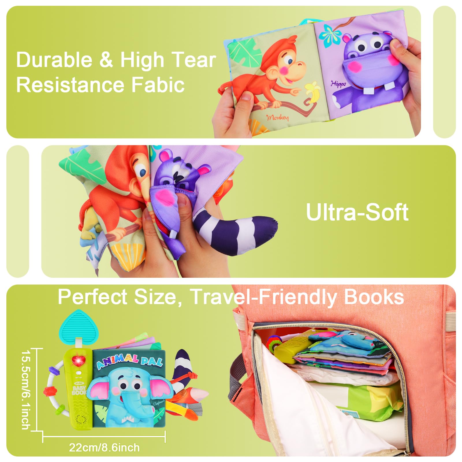 FPVERA Baby Cloth Book Sensory Books for Babies 0+ Months Baby Book for Toddlers Infant Toys Newborn Soft Cloth Touch Feel Tummy Time Book with Musical Boys Girls Early Learning Stroller Toy Gift