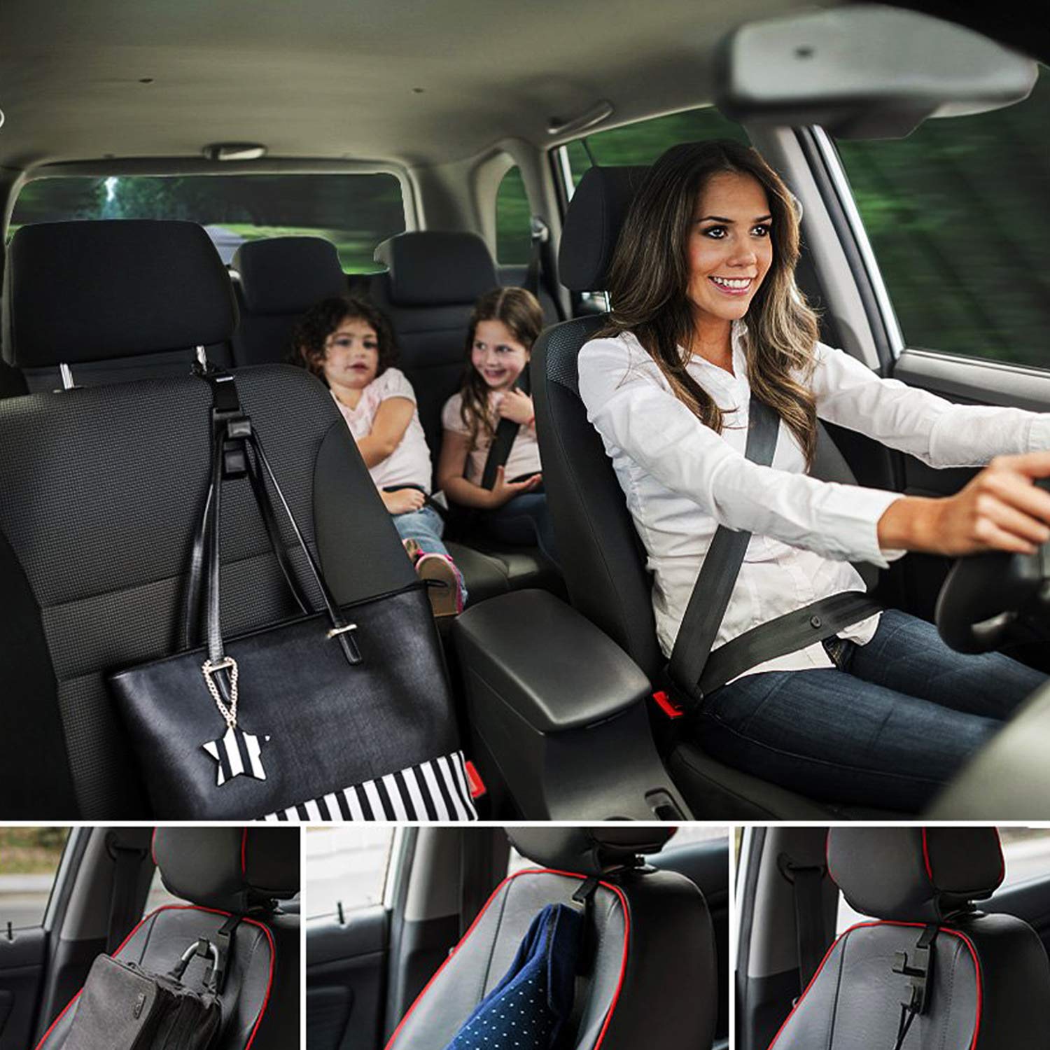 XBRN 4-Pack Car Headrest Hooks Backseat Hanger Storage for Handbags, Purses, Coats, and Grocery Bags, Universal Vehicle Car Seat Back Holder Bottle