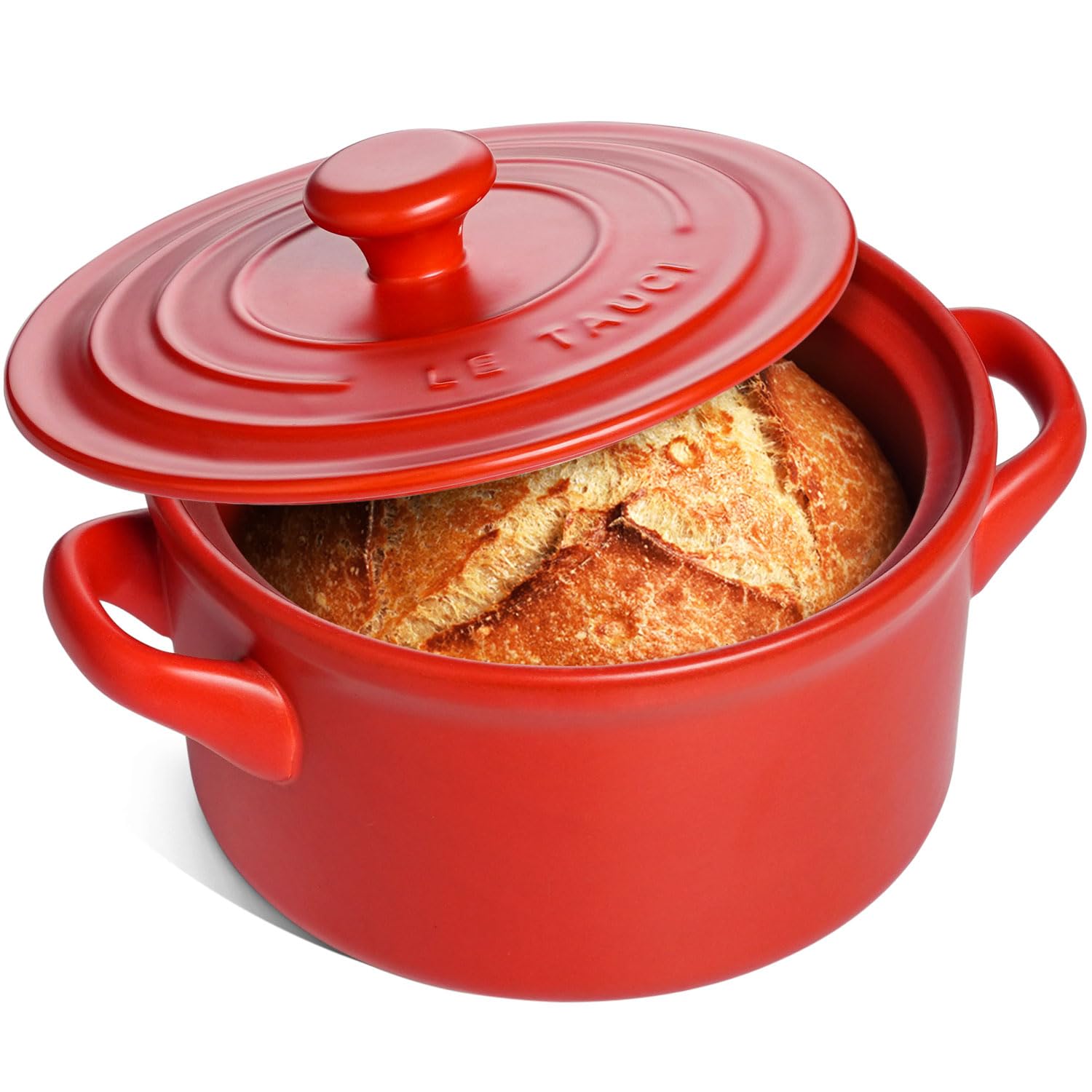 Photo 1 of LE TAUCI 3 Quart Ceramic Dutch Oven for Bread Baking, Pot With Lid for Sourdough, Non-Coated and Non-Toxic Ceramic Pan, Use as Soup and Stew Pot, Chili Red