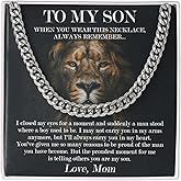 To My Son Necklace From Mom, Son Gifts From Dad, Jewelry Necklace For Sons, Cuban Link Chain Necklaces For Men, Birthday Christmas Graduation Gift With Message For Him