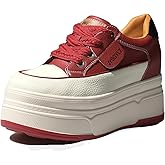 JYSGYLT Platform Sneakers For Women - (3 inch-3.5 inch )6cm Heel & 3cm Inner Lift, Comfortable Cushioned Arch Support, Non-Slip Casual Walking Shoes, Microfiber Leather Platform Shoes White Black Red Yellow