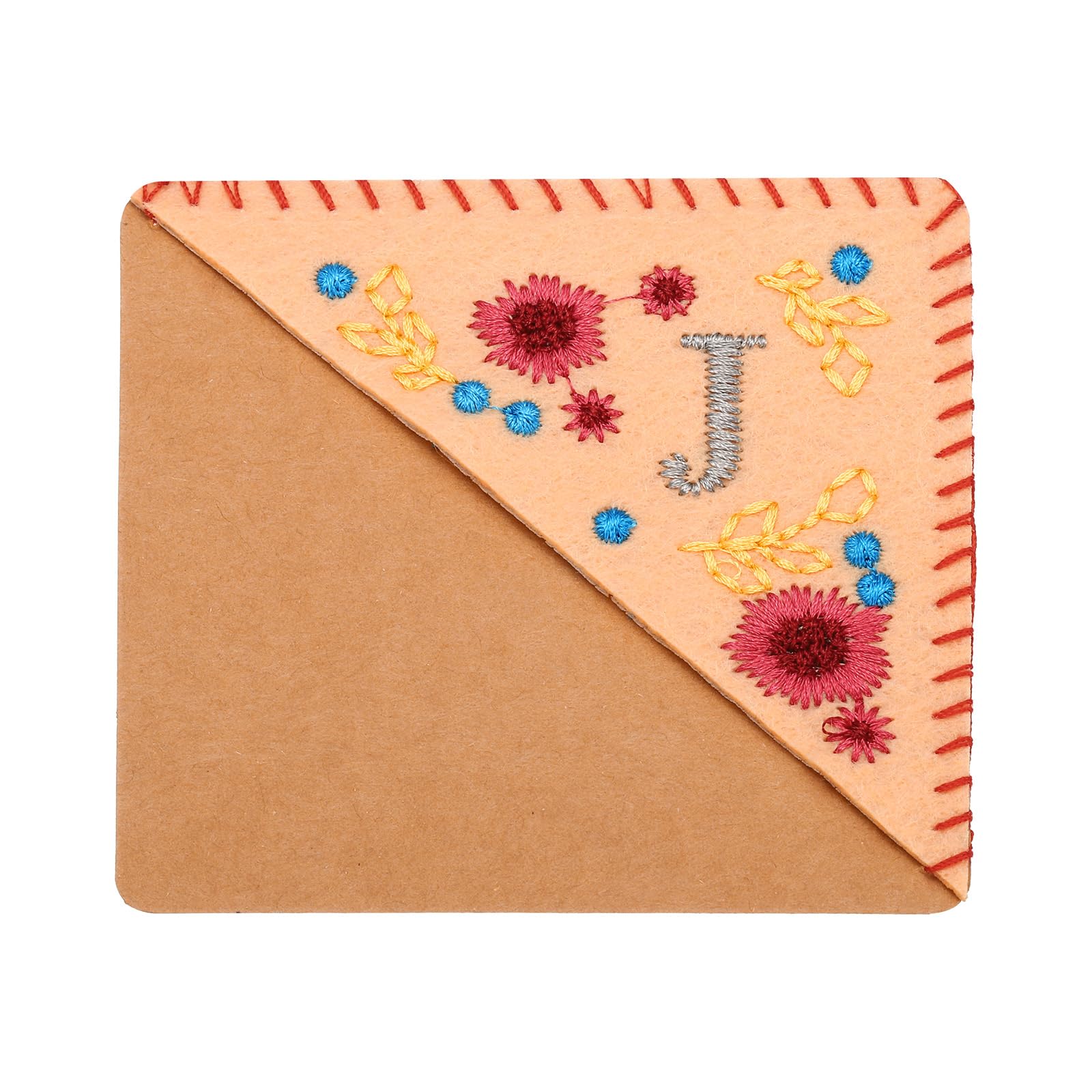 PATIKIL Personalized Embroidered Corner Bookmark, Cute Flower Felt Stitched Triangle Handmade Book Page Mark for Women Men Book Lover Teacher, Pink, Letter J