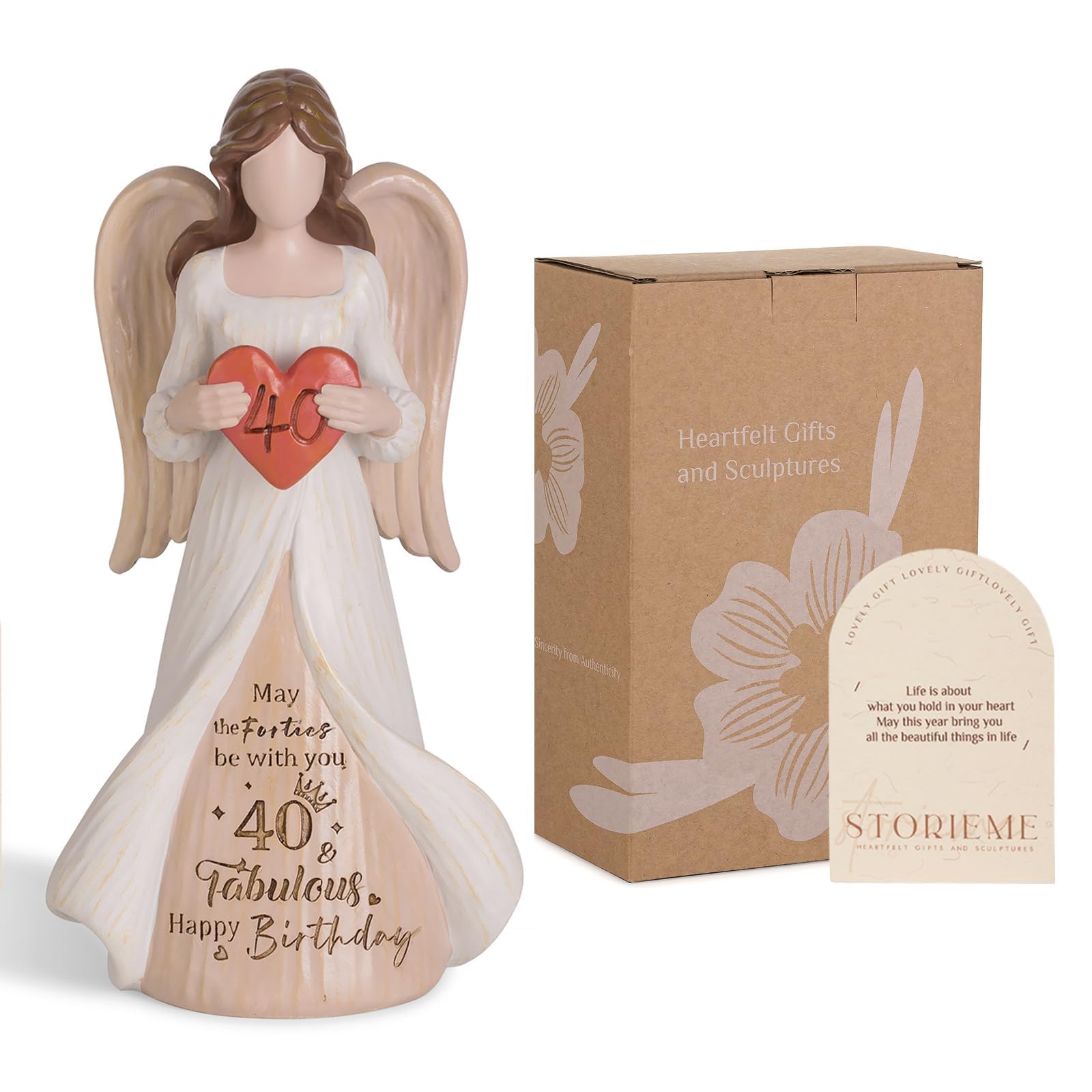 Storieme 40th Birthday Gifts Women: Happy 40 Years Old Birthday Party Angel Figurine Decorations Gift for Woman Friend Daughter Sister Turning 40