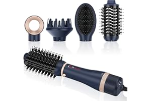 IG INGLAM Hair Dryer Brush Set, 4 in 1 Blowout Brush with Negative Ions Technology, Prussian Blue (Hair Dryer, Volumizer, Curler, Straightener), 3 Heat Settings, Interchangeable Brush Head Design