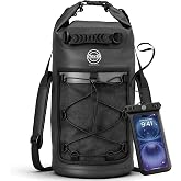 STOVER 5/10/25/30/40L Waterproof Dry Bag &amp; Phone Case - Large Floating Dry Backpack for Kayaking, Travel, Hiking, Fishing, Camping, Motorcycles &amp; Beach, Heavy-Duty Roll Top Men/Women (Black)