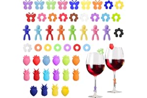 DAWRIS 50PCS Silicone Drink Markers, Wine Glass Charms, Reusable Colored Wine Markers Glass Tags Glass Identifiers for Bar Pa