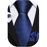 Barry.Wang Plain Men Silk Ties Extra Long Stain Necktie for Wedding Business Handkerchief Cufflinks Set Solid Colors