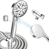 XFTHyzo High Pressure Shower Head with Handheld,Power Wash &amp; Auto Reset | 8-setting Shower Spray with on off Switch,79in Stainless Steel Extra Long Hose&amp;Bracket.Easy for Seniors, kids &amp; Pets,Sliver