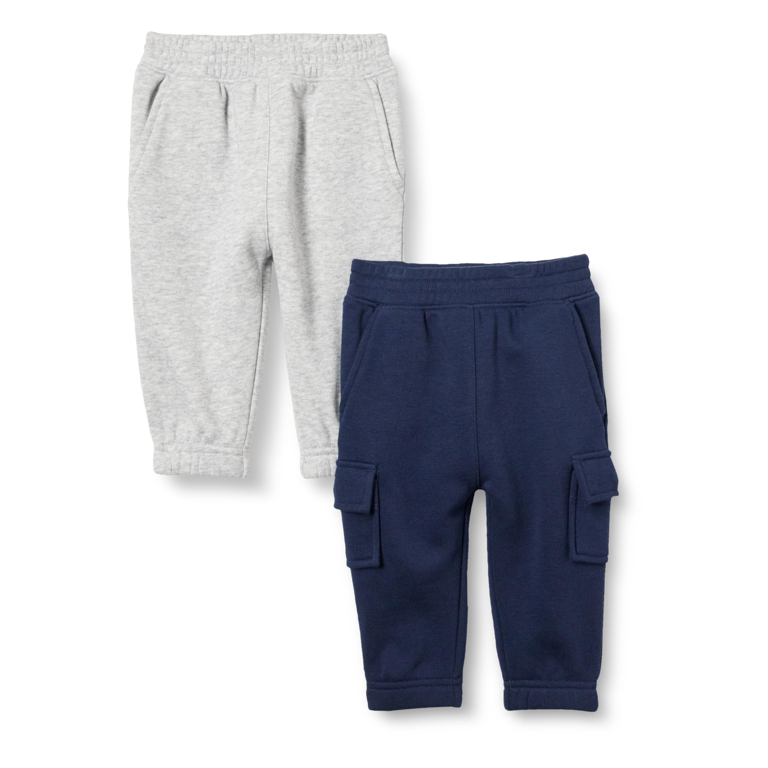 Photo 1 of Amazon Essentials Baby Boys' Cargo Joggers, Pack of 2, Light Grey Heather/Navy, 3-6 Months