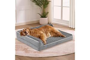 Aeroluxe Dog Bed Large Sized Dogs, XL Orthopedic Dog Bed for Large Dogs, Waterproof Pet Bed with Washable Removable Cover, L-Shaped Pet Couch with Portable Handle 42"x30"x7.5", Grey