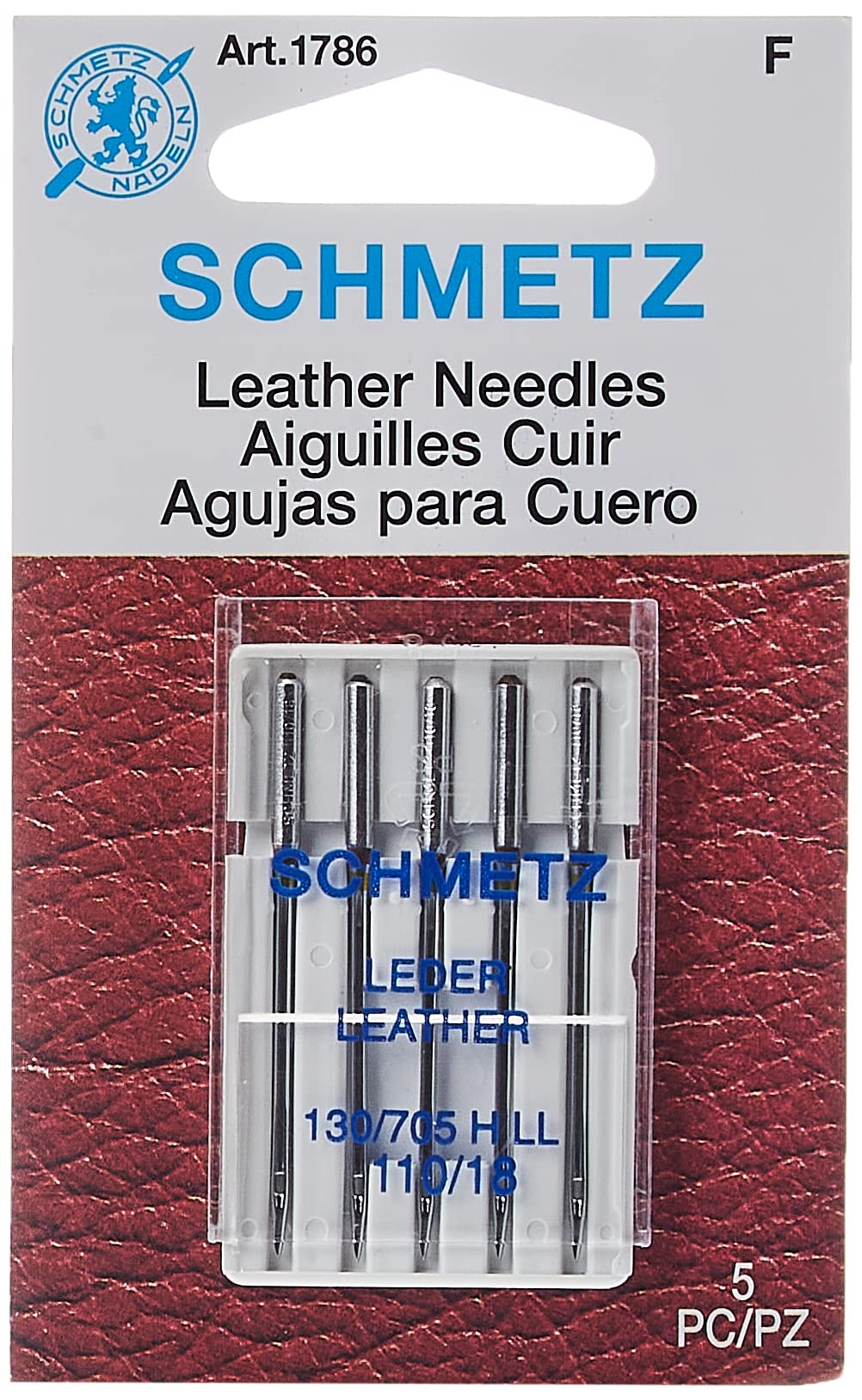 Euro-Notions Leather Machine Needles-Size 18/110 5/Pkg, Other, Multicoloured, 2.43 x 7.71 x 10.89 cm