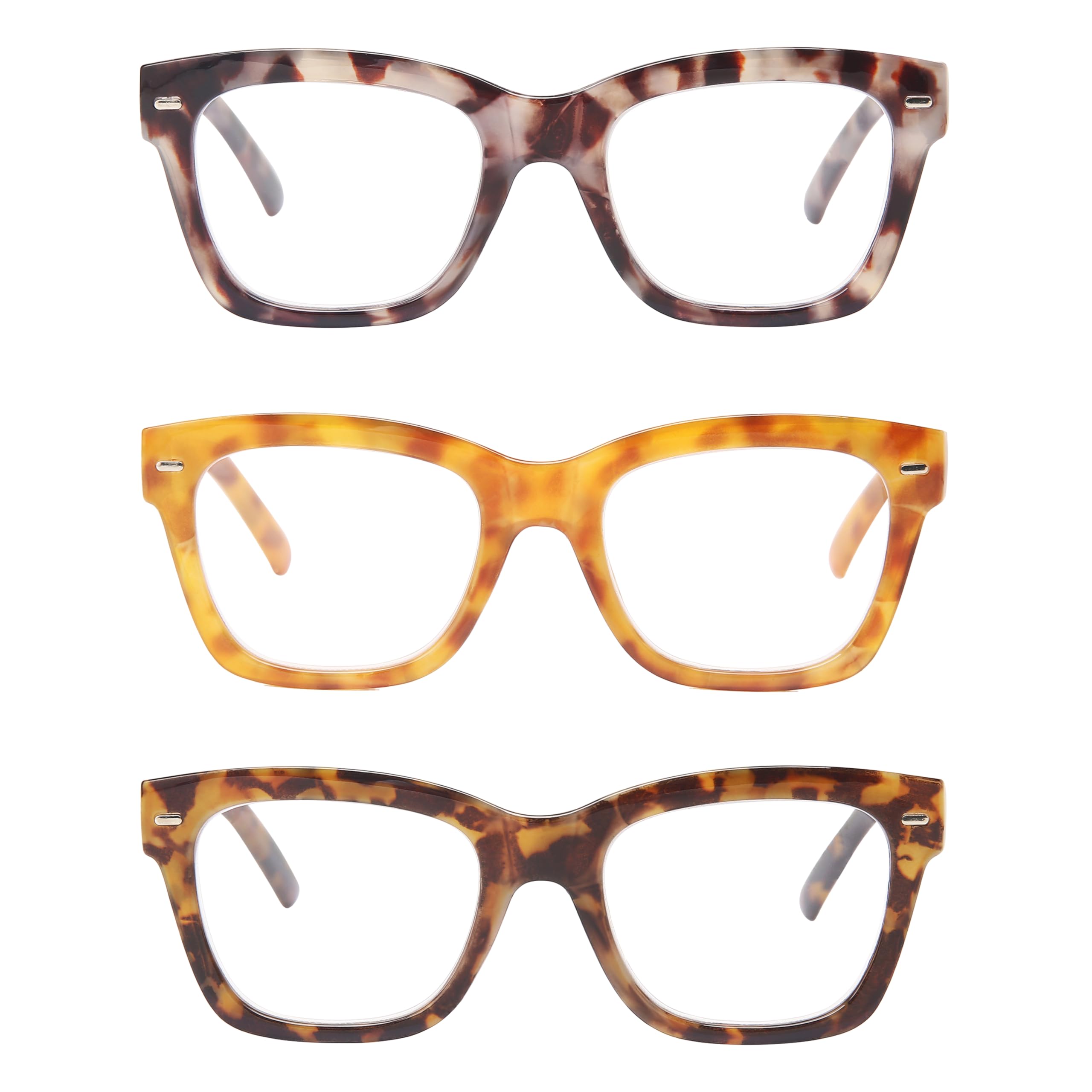 Dolarosey Reading Glasses Oversized 3 Pack Thick Large Frame Clear Vision Readers (1.0)