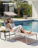 SONGMICS Folding Sun Lounger 193x53x29 cm with Sun Visor Taupe GCB192K01 view 2