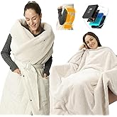 ZonLi Electric Wearable Heated Blanket, 2-in-1 Design Portable Cordless Heated Blankets Battery Operated Heated Shawl Blanket, Rechargeable Power Bank for Home, Office, Travel, Gift for Christmas