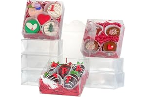 RomanticBaking 20 Pack 6x6x2 Inches Clear Window Bakery Boxes for Cookies, Macarons, Strawberries, Mini Cakes, Truffles, Donu