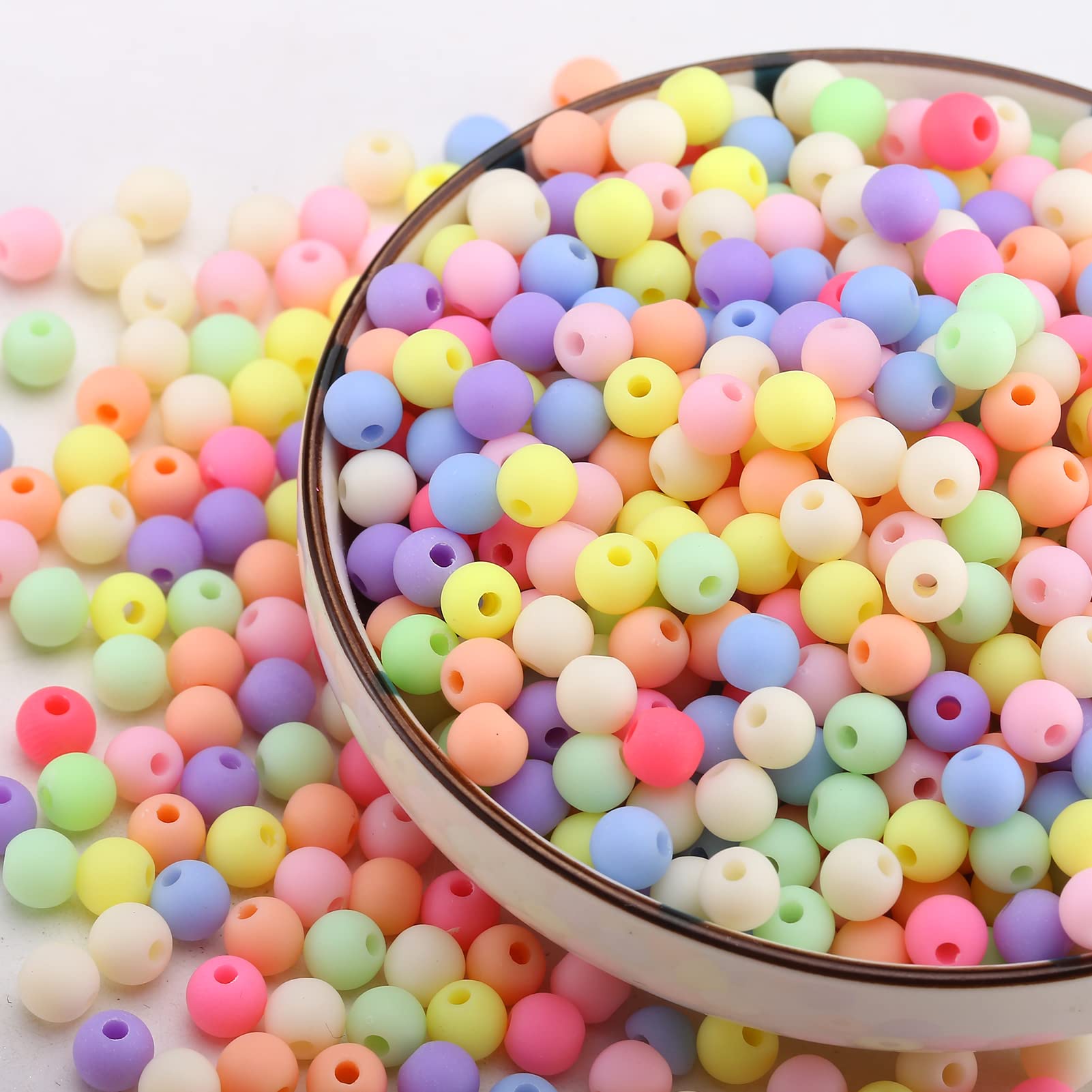 HERZWILD 1800pcs Matte Acrylic Round Frosted Candy Color Beads，Assorted Beaded Bracelets Mix Plastic Pastel Loose Spacer ，Opaque Pastel Colors Mixed for DIY Jewelry Making Crafts（Color-B） — image 1