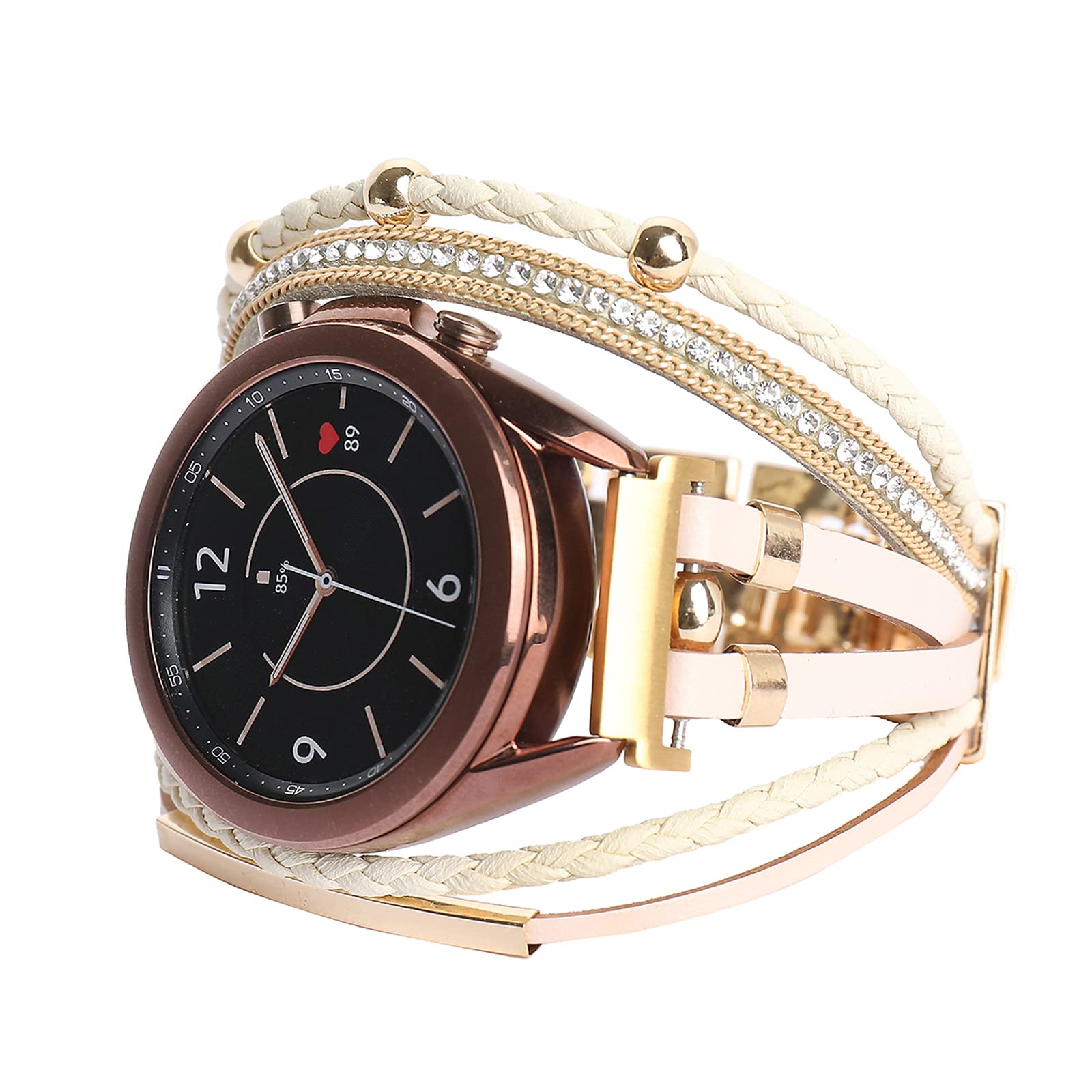 KONAFEI Compatible with Samsung Galaxy Watch 7/FE/6/5/4/3 Band/40mm 44mm/Active 2/Galaxy Watch 5 Pro/Watch 7&6&4 Classic 43mm/47mm/42mm/46mm/Garmin Venu, 20mm Leather Boho Bracelet Jewelry Strap for Women
