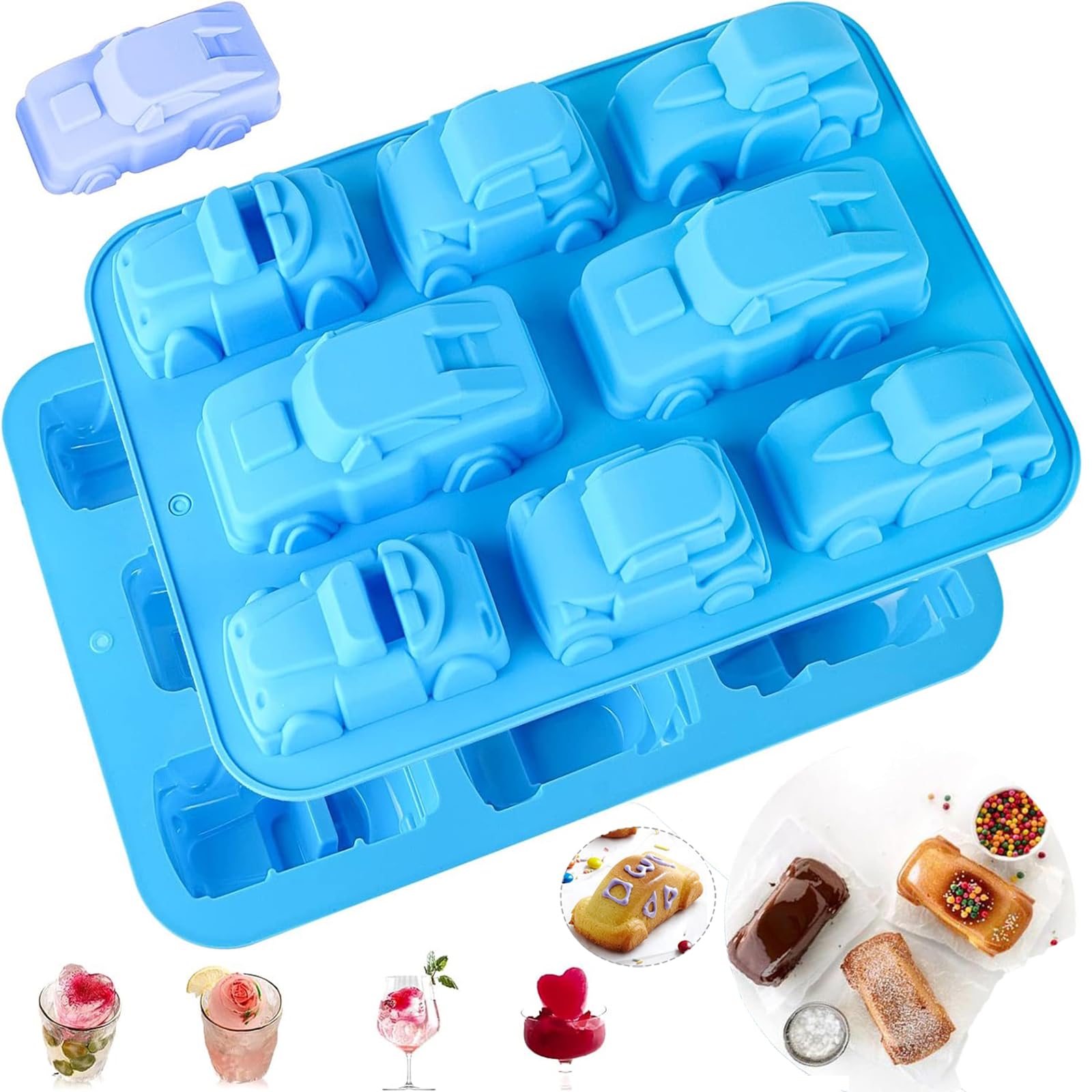 JasCherry Silicone Moulds, Candy and Chocolate Moulds, 8 Cavity 3D Car Shaped Chocolate Moulds Muffin Tray Soap Mould Baking Bakeware Mold for DIY Jelly, Biscuits, Chocolate, Candy, Cheesecake, Muffin