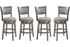 PrimeZone Swivel Bar Stools Set of 4, 26 Inch Counter Height Barstools, High Back Bar Stool with Solid Wood Legs & Wrap-Around Footrest, Counter Stools for Kitchen Island, Pub, Grey
